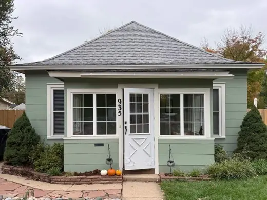 After: light blue cottage with crisp white trim, Elements Painting project on the Colorado Front Range