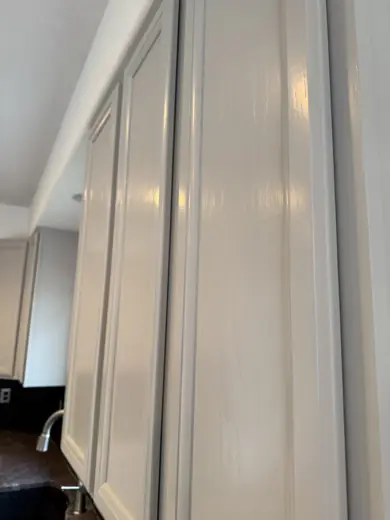 Light gray painted cabinet door detail, Elements Painting project on the Colorado Front Range